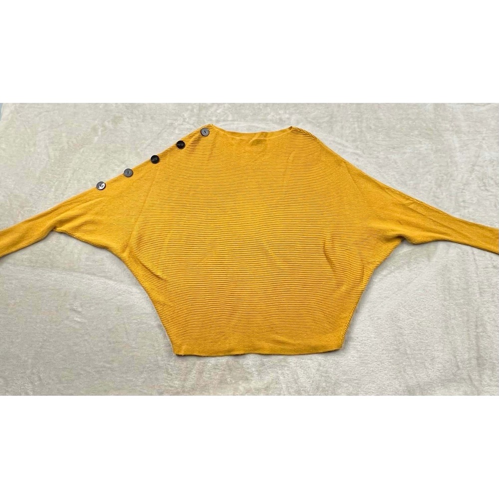 EUC Faith & Zoe Mustard Yellow Ribbed Dolman Batwing Button Shoulder Sweater PS